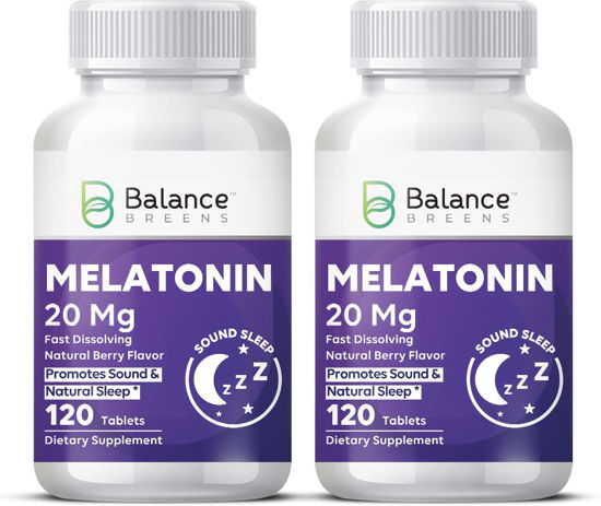 Picture of Melatonin 20mg Fast-Dissolve 120 Tablets - Natural Berry Flavor, Non-Habit Forming - Fall Asleep Faster, Stay Asleep Longer, Natural Sleep Aid - Non-GMO, Gluten-Free, Vegan Tablets by Balance Breens