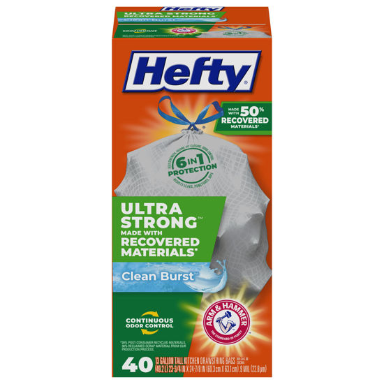 Hefty Ultra Strong Tall Kitchen Trash Bags, Clean Burst Scent, 40-Ct.,  13-Gallons