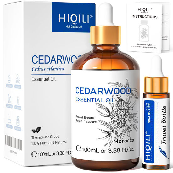 Picture of HIQILI Cedarwood Essential Oil, Pure and Natural Cedarwood Oil for Hair Growth, Skin and Diffuser with Dropper - 100ml