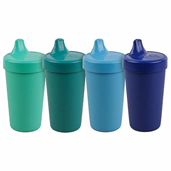 Picture of Re Play 4pk - 10 oz. No Spill Sippy Cups for Baby, Toddler, and Child Feeding in Sky Blue, Aqua, Navy Blue and Teal - BPA Free - Made in USA from Recycled Milk Jugs - True Blue