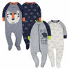 Picture of Gerber Baby Boys' 4 Pack Sleep 'N Play Footie, Tiger/Hedgehog, 0-3 Months