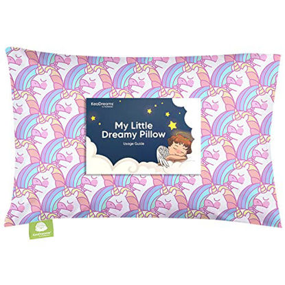 Picture of Toddler Pillow with Pillowcase - 13x18 My Little Dreamy Pillow, Organic Cotton Toddler Pillows for Sleeping, Kids Pillow, Travel Pillows, Mini Pillow, Nursery Pillow, Toddler Bed Pillow (Unicorn)