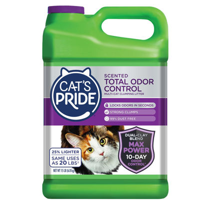 Picture of Cat's Pride Max Power: Total Odor Control - Up to 10 Days of Powerful Odor Control - Strong Clumping - 99% Dust Free - Multi-Cat Litter, Scented, 15 Pounds