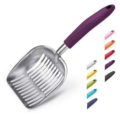 Picture of WePet Cat Litter Scoop, Aluminum Alloy Sifter, Kitty Metal Scooper, Deep Shovel, Long Handle, Poop Sifting, Kitten Pooper Lifter, Durable, Heavy Duty, for Litter Box