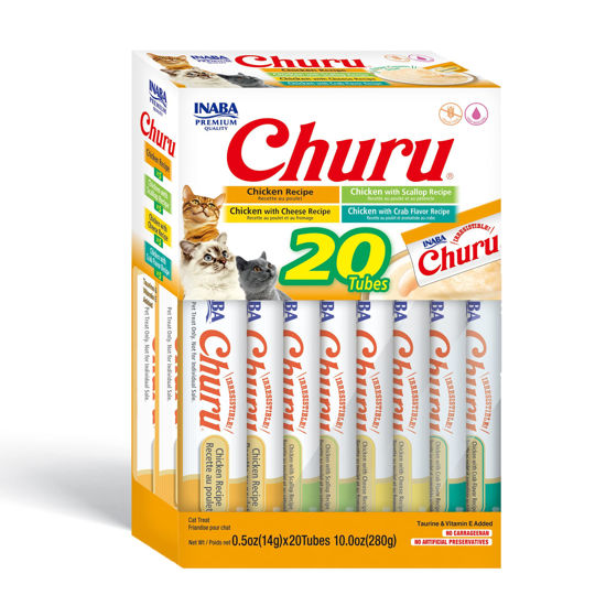 Picture of INABA Churu Cat Treats, Grain-Free, Lickable, Squeezable Creamy Purée Cat Treat/Topper with Vitamin E & Taurine, 0.5 Ounces Each Tube, 20 Tubes, Chicken Variety Box