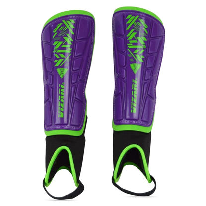 Picture of Vizari Malaga Soccer Shin Guard for Kids| Youth Soccer Shin Guard | Lightweight and Breathable Child Calf Protective Gear Soccer Equipment | Purple/Green | X- Small