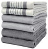 Picture of Premium Kitchen Towels 20”x 28”- 6 Pack| Large Cotton Kitchen Towels | Hand Towels for Kitchen | Flat & Terry Towel | Dish Towels | Highly Absorbent Tea Towels Set with Hanging Loop | Grey Striped