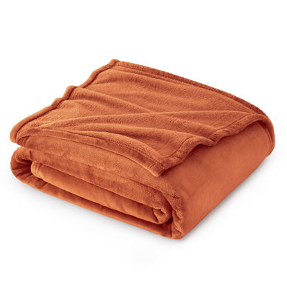 Picture of Bedsure Burnt Orange Throw Blankets Fleece Blanket Throw Blanket Mango - 300GSM Soft Lightweight Plush Cozy Blankets for Bed, Sofa, Couch, Travel, Camping