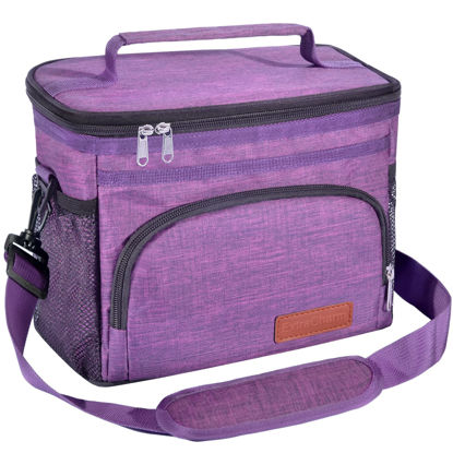 Picture of ExtraCharm Insulated Lunch Bag for Women/Men - Reusable Lunch Box for Office Picnic Hiking Beach - Leakproof Cooler Tote Bag Organizer with Adjustable Shoulder Strap for Adults - Purple