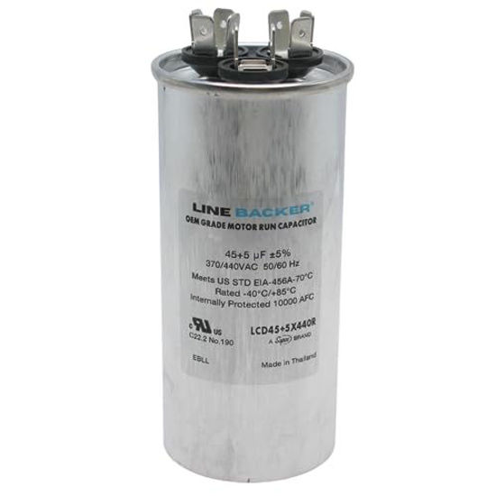 Picture of The HVAC Genius 45+5 uf MFD 370/440 Volt Dual Run Round Capacitor 45/5/440R for HVAC, Air conditioners, Pool pumps, and Furnaces