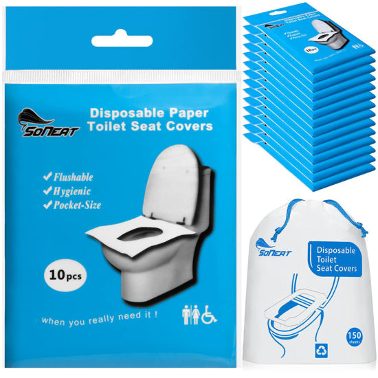 Picture of SoNeat Disposable Toilet Seat Covers - 150 CT of XL Thick Flushable Toilet Seat Covers Disposable for Portable Travel Potty Public Restrooms Paper Toilet Seat Cover Kids Adult Toilet Cover