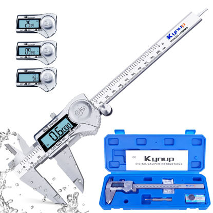 Picture of Kynup Digital Caliper, 8 Inch Caliper Measuring Tool with Stainless Steel, IP54 Splash Proof Protection Design, Easy Switch from Inch Metric Fraction, Large LCD Screen (200mm)