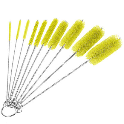 Picture of CiaraQ Bottle Cleaning Brushes, 8 Inch Nylon Tube Brush Set, Cleaner for Narrow Neck Bottles Cups with Hook, Set of 10pcs. Yellow