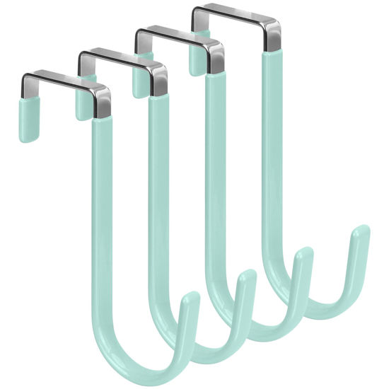 Picture of FYY Over The Door Hooks, 4 Pack Door Hangers Hooks with Rubber Prevent Scratches Heavy Duty Organizer Hooks for Living Room, Bathroom, Bedroom Hanging Clothes, Towels, Hats, Coats, Bags Green