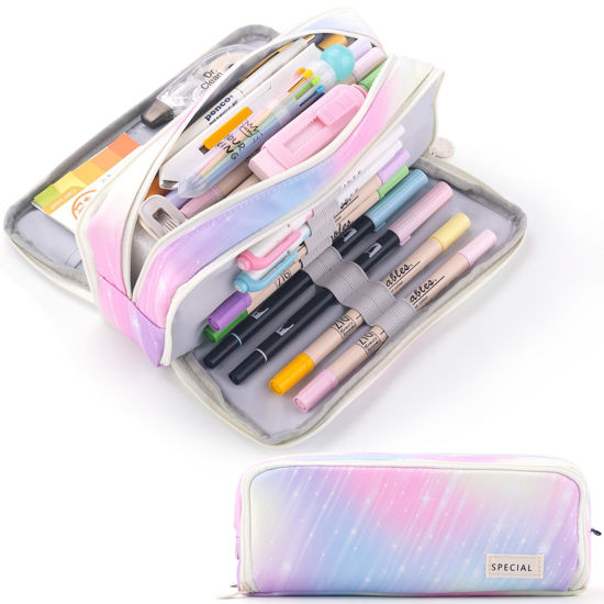 Picture of CICIMELON Large Capacity Pencil Case 3 Compartment Pouch Pen Bag for School Teen Girl Boy Men Women (Meteor)