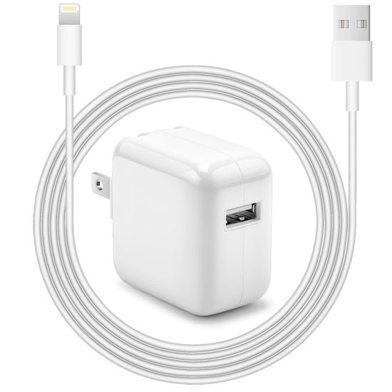 Picture of iPad Charger iPhone Charger [Apple MFi Certified] 12W USB Wall Charger Foldable Portable Travel Plug with USB Charging Modem Cables Compatible with iPhone, iPad, iPad Mini, iPad Air 1/2/3, Airpod