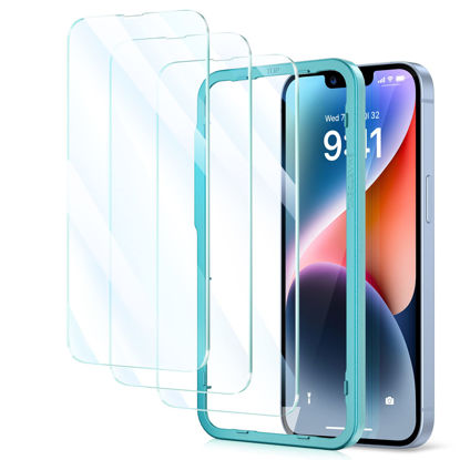 Picture of SmartDevil 3 Pack Screen Protector for iPhone 14/iPhone 13 / iPhone 13 Pro(6.1 Inch), [Easy Installation Frame][10X Military Grade Shatterproof] HD Bubble Free Diamonds Hard Tempered Glass Protective Film - Case Friendly