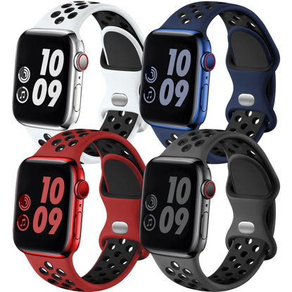 Picture of Adorve for Apple Watch Band 49mm 45mm 44mm 42mm for Women Men, Silicone Sport Replacement bands for iWatch Ultra SE Series 8 7 6 5 4 3 2 1, White Black/DarkBlue Black/Red Black/Anthracite Black, M/L