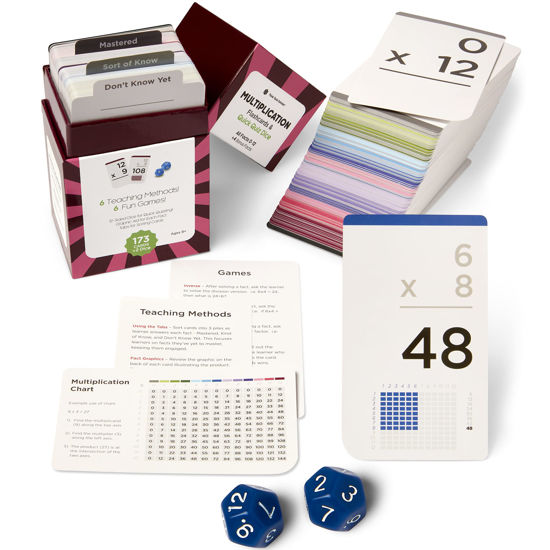 Picture of Think Tank Scholar 173 Multiplication Flash Cards + 2 Math Dice (Award Winning) All Facts 0-12 Answer on Back, for Kids in 2ND, 3RD, 4TH, 5TH, 6TH Grade Class or Homeschool - Games & Chart