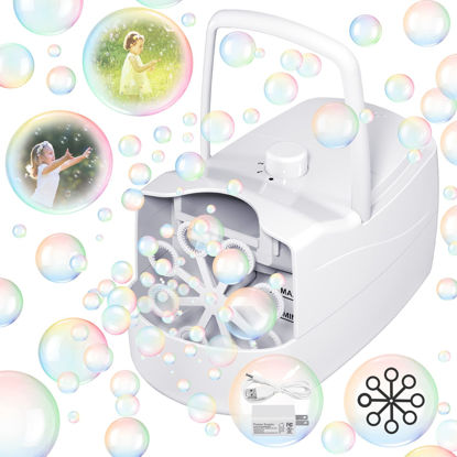 Picture of Bubble Machine Automatic Bubble Blower, 10000+ Bubbles Per Minute with 2 Speeds, 8 Wands Bubble Maker, Plug-in or Batteries Bubbles Summer Toys for Outdoor Indoor Party Birthday (White)