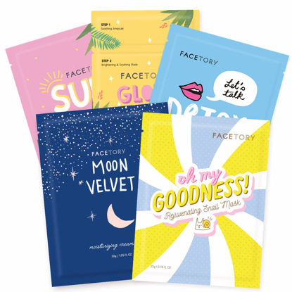 Picture of FACETORY Collection Facial Mask Set - Hydrating, Purifying, Soothing, Moisturizing, Revitalizing - Soft, Form-Fitting Face Masks, For All Skin Types, Pack of 5 Sheet Masks