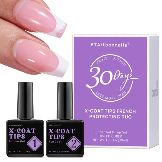 Picture of btartboxnails X-coat Tips French Protecting DUO builder gel and top coat set to Protect French X-coat Tips, No More French Tips Area chipping, Long Lasting 30+ days