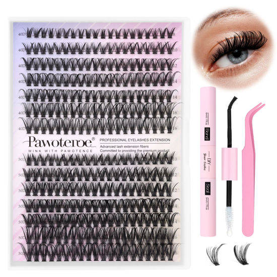 Picture of DIY Lash Extension Kit 280pcs Individual Lashes Cluster D Curl Eyelash Extension Kit 40D 50D Lash Clusters with Lash Bond and Seal and Lash Applicator Tool for Self Application at Home (40D+50D-0.07D-8-16MIX KIT)