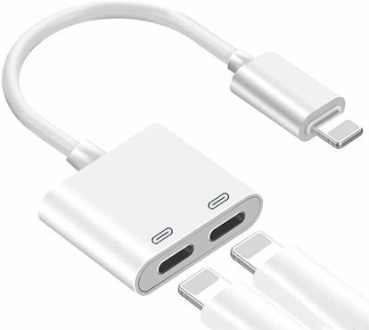 Picture of rosyclo Apple MFi Certified iPhone Headphone Adapter Splitter, 2 in 1 Dual Lightning Converter Cable Dongle Music+Charge+Call+Volume Control,Compatible with iPhone 12/11/XS/XR/8/7,iPad