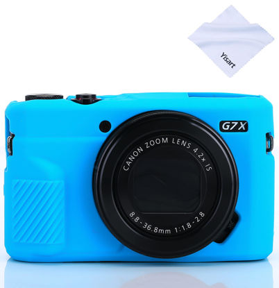 Picture of G7X Mark II Case G7X Mark III Case G7X Camera Silicone Case Ultra-Thin Lightweight Rubber Soft Silicone Case Bag Cover for Canon PowerShot G7X G7X Mark II G7X Mark III+ Microfiber Cloth (Blue)