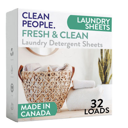 Picture of Clean People Laundry Detergent Sheets - Plant-Based, Hypoallergenic Laundry Soap - Ultra Concentrated, Plastic Free, Natural Ingredients, Recyclable Packaging, Stain Fighting - Fresh Scent, 32 Pack