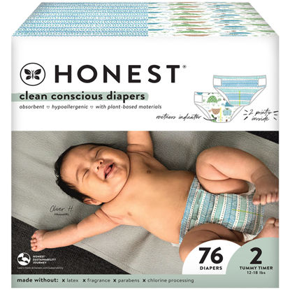 Picture of The Honest Company Clean Conscious Diapers | Plant-Based, Sustainable | Turtle Time + Dots & Dashes | Club Box, Size 2 (12-18 lbs), 76 Count