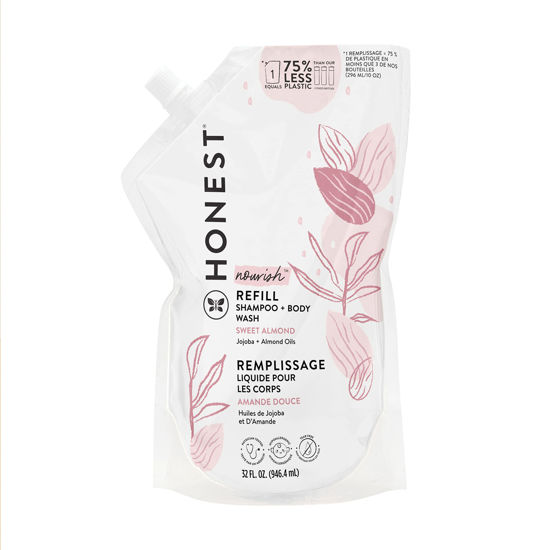 Picture of The Honest Company 2-in-1 Cleansing Shampoo + Body Wash Refill Pouch | Gentle for Baby | Naturally Derived, Tear-free, Hypoallergenic | Sweet Almond Nourish, 32 fl oz