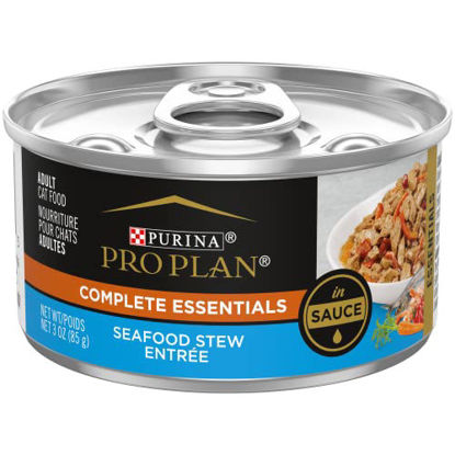 Picture of Purina Pro Plan Gravy Wet Cat Food, Complete Essentials Seafood Stew Entree in Sauce - (24) 3 oz. Pull-Top Cans