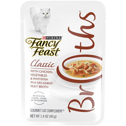 Picture of Purina Fancy Feast Limited Ingredient Wet Cat Food Complement, Broths Classic With Chicken & Whitefish - (16) 1.4 oz. Pouches