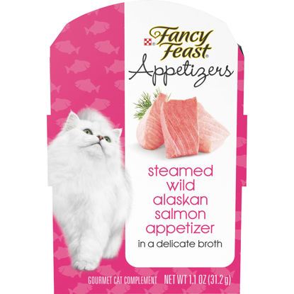 Picture of Purina Fancy Feast Wet Cat Food Complement, Appetizers Steamed Wild Alaskan Salmon in Delicate Broth - (10) 1.1 oz. Trays