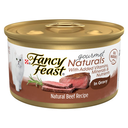 Picture of Purina Fancy Feast Wet Cat Food Natural Gourmet Naturals Beef Recipe in Wet Cat Food Gravy - (12) 3 oz. Cans