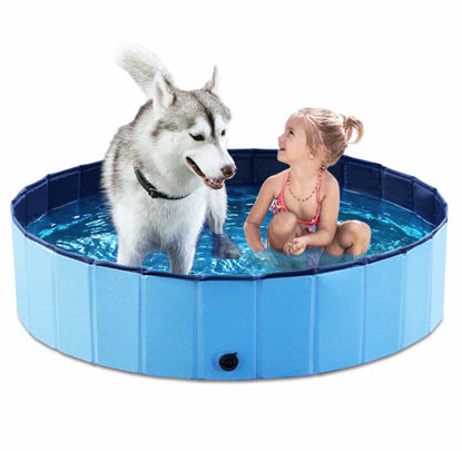 Picture of Jasonwell Foldable Dog Pet Bath Pool Collapsible Dog Pet Pool Bathing Tub Kiddie Pool for Dogs Cats and Kids (48inch.D x 11.8inch.H, Blue)