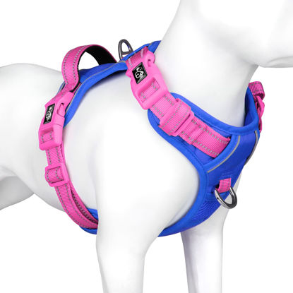 Picture of PHOEPET No Pull Dog Harness, Unique Colors Reflective Adjustable Dog Vest, with Soft Training Handle Metal Clips for Small Medium Large Dogs (Royal Blue Base & Pink Straps,S)