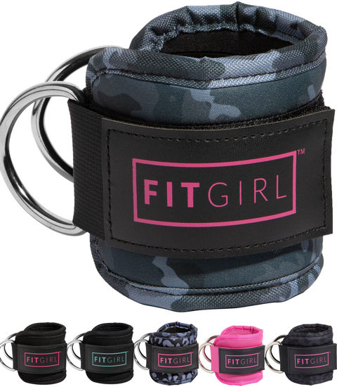 Picture of FITGIRL - Ankle Strap for Cable Machines and Resistance Bands, Work Out Cuff Attachment for Home & Gym, Booty Workouts - Kickbacks, Leg Extensions, Hip Abductors, for Women Only (Camo, Pair)