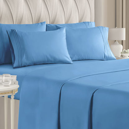 Picture of Queen Size Sheet Set - 6 Piece Set - Hotel Luxury Bed Sheets - Extra Soft - Deep Pockets - Easy Fit - Breathable & Cooling Sheets - Wrinkle Free - Comfy - Denim Blue Sheets - Queens Sheets - 6 PC