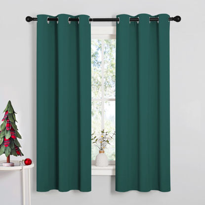 Picture of NICETOWN Bedroom Curtain Panels Blackout Draperies, Thermal Insulated Solid Grommet Blackout Curtains/Drapes (1 Pair, 34 by 63 inches, Hunter Green)