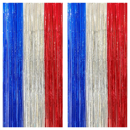 Picture of KatchOn, XtraLarge, Red White and Blue Streamers - 8x6.4 Feet, Pack of 2 | Red White and Blue Decorations | Red White and Blue Tinsel for Memorial Day Decorations | 4th of July Party Decorations Set