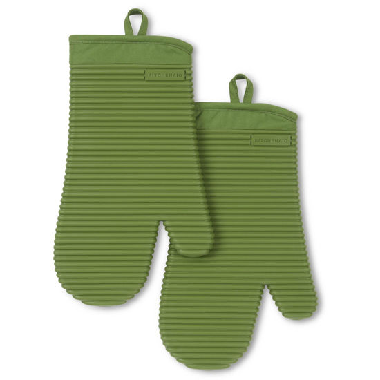 Picture of KitchenAid Ribbed Soft Silicone Oven Mitt 2-Pack Set, Mathca, 7.5"x13"