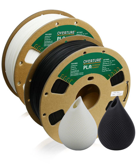 Picture of OVERTURE PLA Filament 1.75mm PLA 3D Printer Filament, 2kg Cardboard Spool (4.4lbs), Dimensional Accuracy +/- 0.03mm, Fit Most FDM Printer (Black & White)