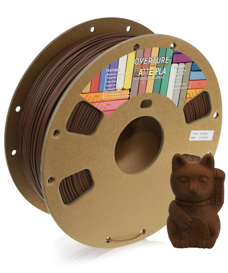 Picture of OVERTURE PLA Matte Filament 1.75mm, Matte PLA Roll 1kg Cardboard Spool (2.2lbs), Dimensional Accuracy +/- 0.03 mm, Fit Most FDM Printer (Matte Chocolate)