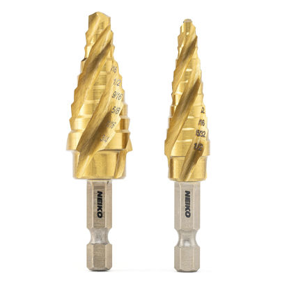 Picture of NEIKO 10172A Step Drill Bits with 4-Flute Spiral-Grooved Design Step Bit &1/4-Inch Hex Shanks, Step Drill Bit Set for Metal, Quick-Change Step Up Drill Bit for Metal, Unibit Step Drill Bit Metal