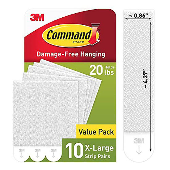 Picture of Command 20 Lb XL Heavyweight Picture Hanging Strips, Damage Free Hanging Picture Hangers, Heavy Duty Wall Hanging Strips for Living Spaces, 10 White Adhesive Strip Pairs