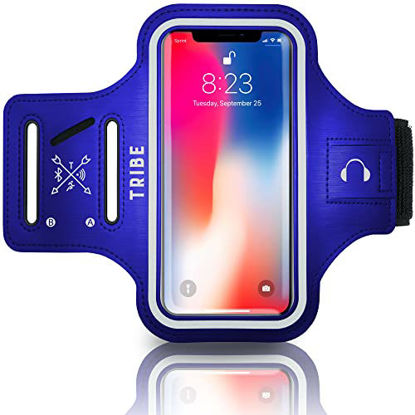 Picture of TRIBE Water Resistant Cell Phone Armband Case Running Holder for iPhone Pro Max Plus Mini SE (13/12/11/X/XS/XR/8/7/6/5) Galaxy S Ultra Plus Edge Note (21/20/10/9/8/7/6/5) Adjustable Strap & Key Pocket