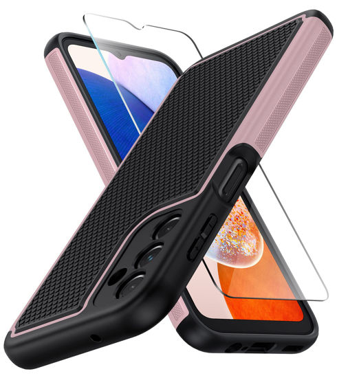 Picture of FNTCASE for Samsung Galaxy A14 5G Case: Dual Layer Protective Heavy Duty Cell Phone Cover Shockproof Rugged with Non Slip Textured Back - Military Protection Bumper - 2023, 6.6inch (Black Light Pink)