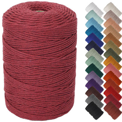 Picture of NOANTA Wine Red Macrame Cord 3mm x 328yards, Colored Macrame Rope, Cotton Rope Macrame Yarn, Colorful Cotton Craft Cord for Wall Hanging, Plant Hangers, Crafts, Knitting